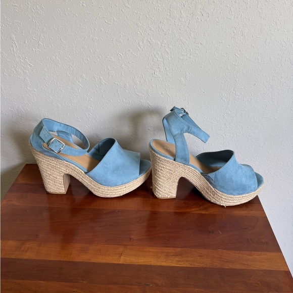 Sun + Stone Light Blue SS Fey Espadrille Strappy Chunky Heel Womens 9.5 Coquette - Picture 4 of 8